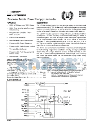 UC2860 datasheet - Resonant Mode Power Supply Controller