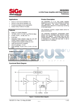 SE2523BU datasheet - 2.4 GHz Power Amplifier with Power Detector Preliminary