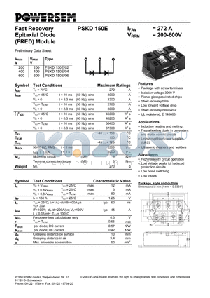 PSKD150E-06 datasheet - Fast Recovery Epitaxial Diode (FRED) Module