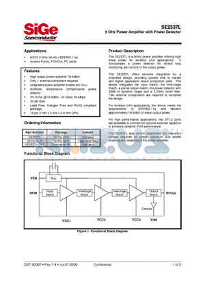 SE2537L-R datasheet - 5 GHz Power Amplifier with Power Detector