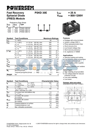 PSKD30E datasheet - Fast Recovery Epitaxial Diode (FRED) Module