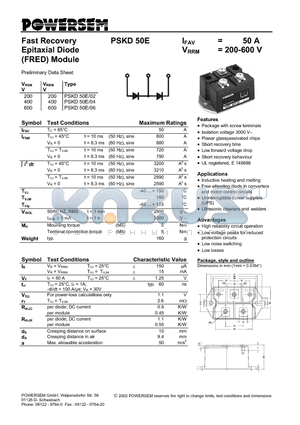 PSKD50E datasheet - Fast Recovery Epitaxial Diode (FRED) Module