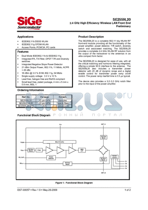 SE2559L20-EK1 datasheet - 2.4 GHz High Efficiency Wireless LAN Front End Preliminary