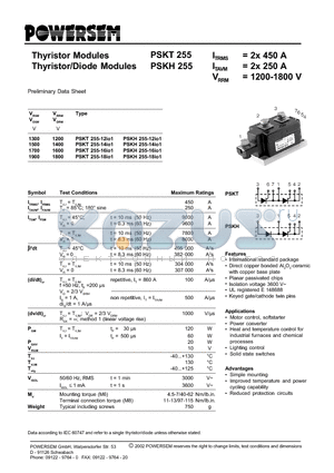 PSKH255 datasheet - Thyristor/Diode Modules