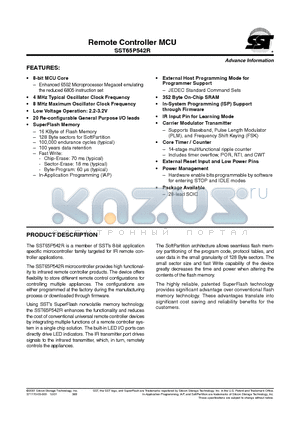 SST65P542R-8-C-SG datasheet - Remote Controller MCU