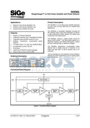 SE2582L datasheet - RangeCharger 2.4 GHz Power Amplifier with Power Detector