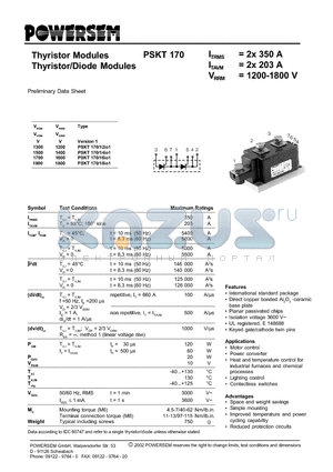 PSKT170 datasheet - Thyristor/Diode Modules