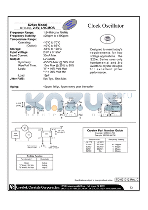 SE2590-44.736 datasheet - Clock Oscillator 8 Pin Dip, 2.5V, LVCMOS