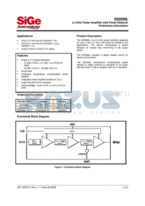 SE2590L-AK1 datasheet - 2.4 GHz Power Amplifier with Power Detector Preliminary Information