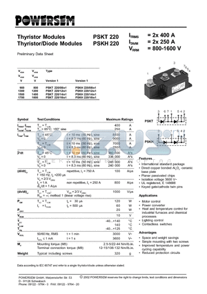 PSKT220 datasheet - Thyristor/Diode Modules