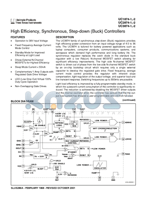 UC2874N-1 datasheet - High Efficiency, Synchronous, Step-down Buck Controllers