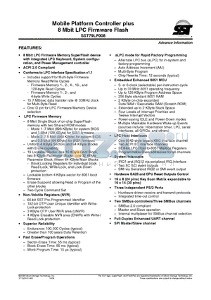 SST79LF008-33-C-LRRF datasheet - Mobile Platform Controller plus 8 Mbit LPC Firmware Flash