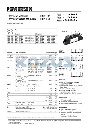 PSKT95 datasheet - Thyristor/Diode Modules
