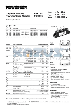 PSKT95 datasheet - Thyristor/Diode Modules