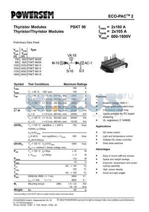 PSKT9606 datasheet - THYRISTOR MODULES THYRISTOR/THYRISTOR MODULES