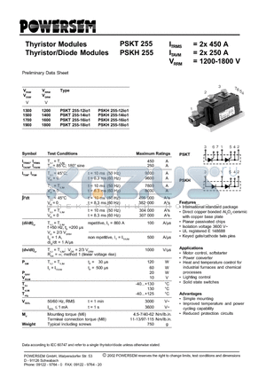 PSKT255 datasheet - Thyristor/Diode Modules