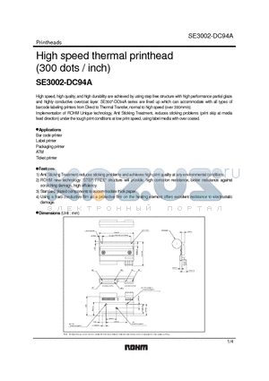 SE3002-DC94A datasheet - High speed thermal printhead (300 dots / inch)