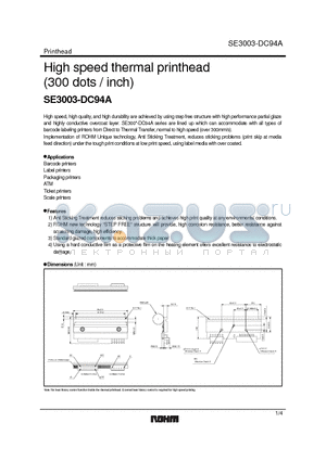 SE3003-DC94A datasheet - High speed thermal printhead (300 dots / inch)