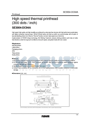 SE3004-DC94A datasheet - High speed thermal printhead (300 dots / inch)