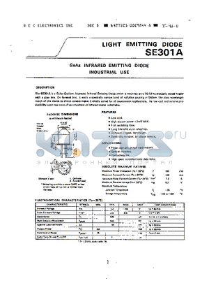 SE301 datasheet - GAAS INFRARED EMITTING DIODE INDUSTRIAL USE