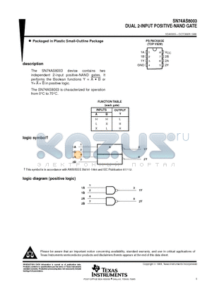 SN74AS8003 datasheet - DUAL 2-INPUT POSITIVE-NAND GATE