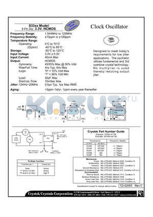 SE3392 datasheet - Clock Oscillator 8 Pin Dip, 3.3V, HCMOS