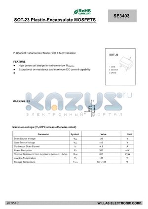 SE3401 datasheet - S OT-23 Plastic-Encapsulate MOSFETS