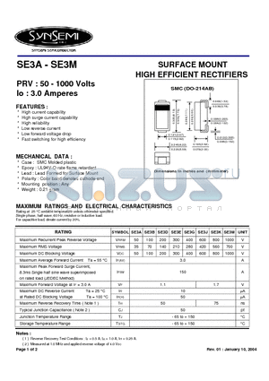 SE3B datasheet - SURFACE MOUNT HIGH EFFICIENT RECTIFIERS