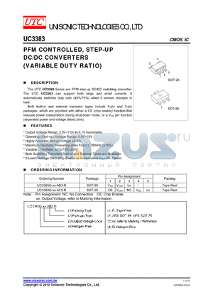 UC3383G-XX-AB3-R datasheet - PFM CONTROLLED, STEP-UP DC/DC CONVERTERS (VARIABLE DUTY RATIO)