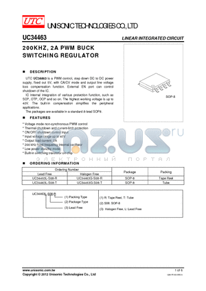 UC34463 datasheet - 200KHZ, 2A PWM BUCK SWITCHING REGULATOR