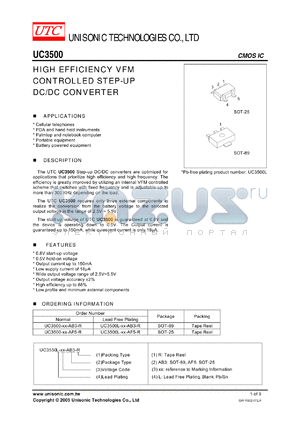 UC3500 datasheet - HIGH EFFICIENCY VFM CONTROLLED STEP-UP DC/DC CONVERTER