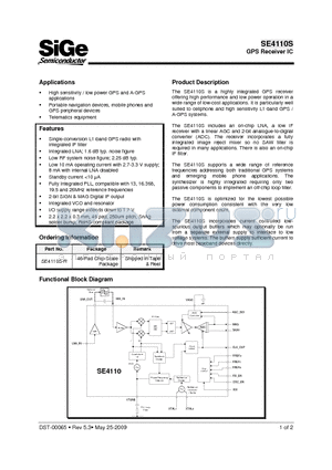 SE4110S datasheet - GPS Receiver IC