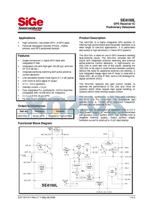 SE4150L datasheet - GPS Receiver IC Preliminary Datasheet