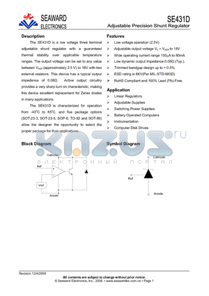 SE431D datasheet - Adjustable Precision Shunt Regulator