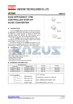 UC3500G-XX-AE3-R datasheet - HIGH EFFICIENCY VFM CONTROLLED STEP-UP DC/DC CONVERTER