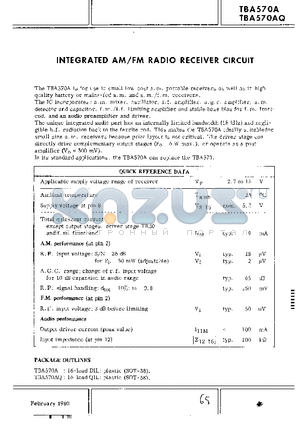 TBA570AQ datasheet - INTEGRATED AM/FM RADIO RECEIVER CIRCUIT