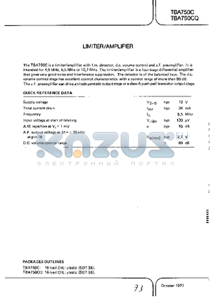 TBA750C datasheet - LIMITER/AMPLIFIER