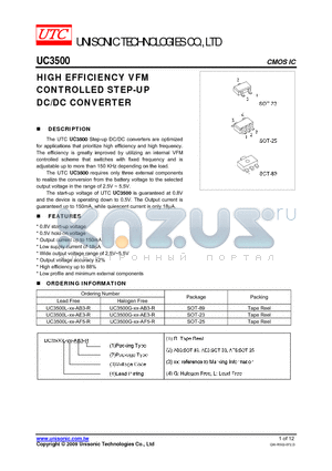 UC3500L-XX-AE3-R datasheet - HIGH EFFICIENCY VFM CONTROLLED STEP-UP DC/DC CONVERTER