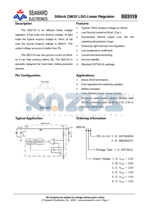 SE5119 datasheet - 500mA CMOS LDO Linear Regulator