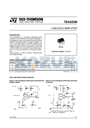 TBA820 datasheet - 1.2W AUDIO AMPLIFIER