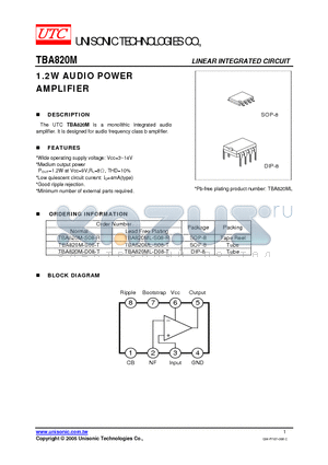 TBA820M-D08-T datasheet - 1.2W AUDIO POWER AMPLIFIER