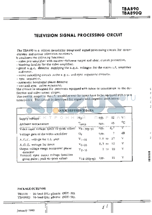 TBA890 datasheet - TELEVISION SIGNAL PROCESSING CIRCUIT