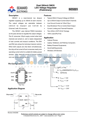 SE5221 datasheet - Dual 200mA CMOS LDO Voltage Regulator