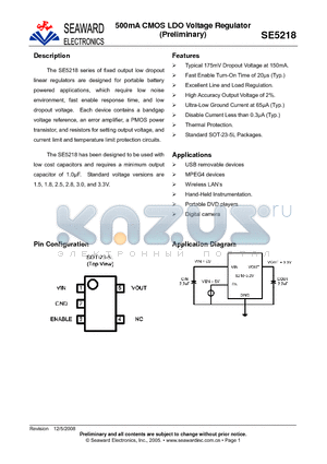 SE5218ELG-LF datasheet - 500mA CMOS LDO Voltage Regulator