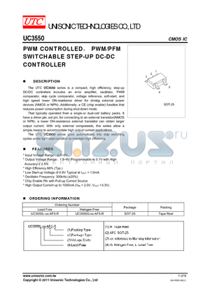 UC3550 datasheet - PWM CONTROLLED PWM/PFM SWITCHABLE STEP-UP DC-DC CONTROLLER DESCRIPTION