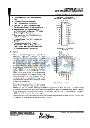 SN74AS885DWR datasheet - 8-BIT MAGNITUDE COMPARATORS