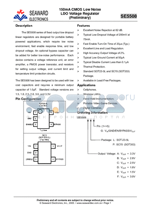 SE5508 datasheet - 150mA CMOS Low Noise LDO Voltage Regulator