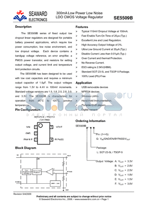 SE5509BELG-LF datasheet - 300mA Low Power Low Noise LDO CMOS Voltage Regulator