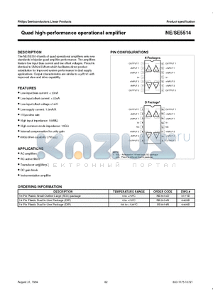 SE5514 datasheet - Quad high-performance operational amplifier