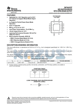 SN74AUC07RGYRG4 datasheet - HEX BUFFER/DRIVER WITH OPEN-DRAIN OUTPUT